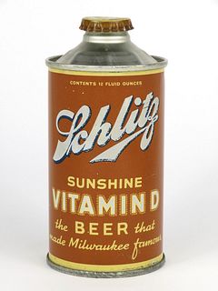1936 Schlitz Vitamin D Beer low profile cone top 183-20