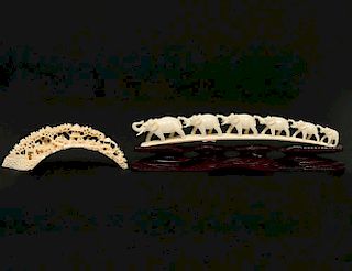 TWO CARVED IVORY BRIDGES