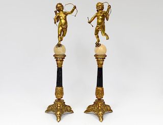 PAIR OF LOUIS XVI STYLE GILT AND PATINATED BRONZE ORNAMENTS