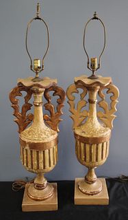 An Antique Pair Of Carved & Paint Decorated