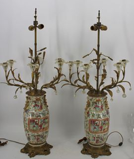 Pair Of Antique Bronze Mounted Chinese Export