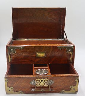 Antique Irish Oak Writing Box Together With