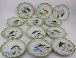 Lot Of 12 Limoges Porcelain Fish Plates.