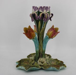 Large And Impressive Majolica Art Nouveau Floral