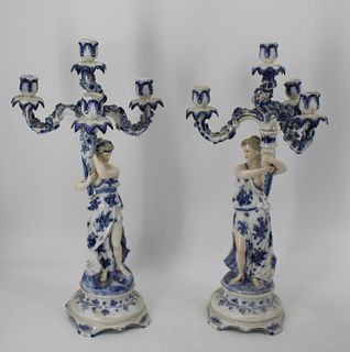 Pair Of Dresden Porcelain Figural Candelabra