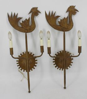 A Vintage Pair Of Patinated Metal Bird Form Sconce