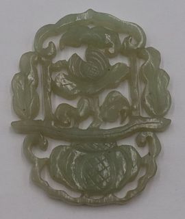 Carved Jade Plaque of an Urn with Flower.