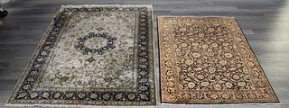 2 Vintage Very Finely Hand Woven Silk Carpets