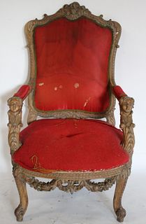 Louis XV Style Figural, Carved Arm Chair.