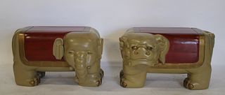 2 Midcentury Carved Wood Figural Benches / Stands
