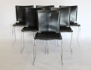 6 Vintage Leather And Chrome Chairs.