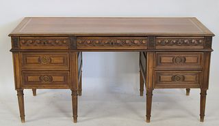 Louis XV1 Finely Carved Leathertop Desk.