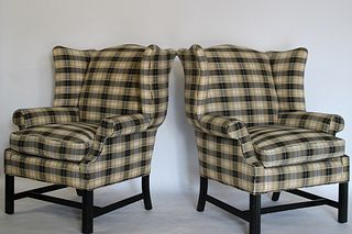 A Vintage Pair Of Upholstered Wing Arm Chairs