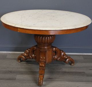 Antique Continental Carved & Marbletop Table.