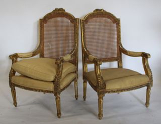 Pair Of Louis XV1 Style Carved, Giltwood Cane