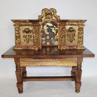 Antique Continental Carved, Gilt & Paint Decorated