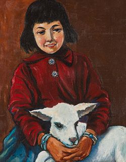 Joseph Fleck  Navajo Girl with Lamb