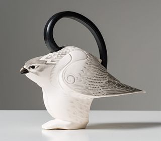Annette Corcoran  White Bird Teapot with Black Handle