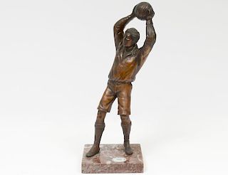 ART DECO STYLE BRONZE FIGURE OF A SOCCER PLAYER