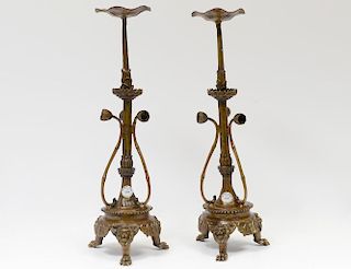 PAIR OF BRASS TULIP CANDLE HOLDERS