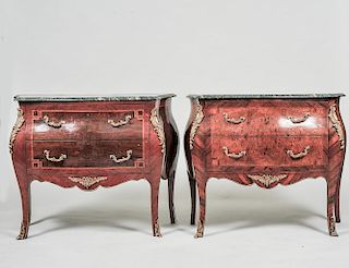 PAIR OF LOUIS XV STYLE GILT BRONZE MOUNTED COMMODES
