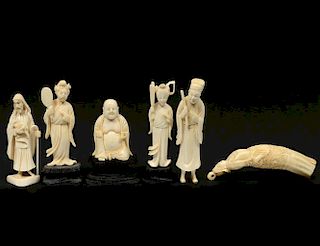 GROUP OF SIX CARVED IVORY FIGURES