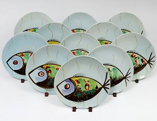 SET OF ELEVEN FAIENCE FISH PLATES