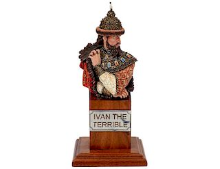 RUSSIAN POLYCHROMED METAL BUST "IVAN THE TERRIBLE"