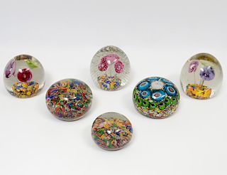 GROUP OF SIX GLASS PAPERWEIGHTS