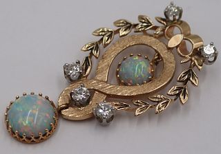 JEWELRY. 14kt Gold, Opal and Diamond Pendant.
