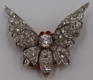 JEWELRY. Antique 14kt and Diamond Butterfly Brooch