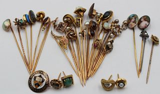 JEWELRY. (38) Assorted Gold Stickpins and Tie