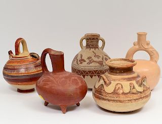 GROUP OF FIVE ASSORTED POTTERY VESSELS