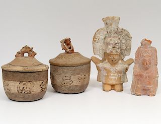 GROUP OF FOUR PRE-COLUMBIAN STYLE POTTERY ARTICLES