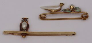 JEWELRY. (2) Antique English Gold Bird Bar Pins.