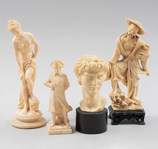 Lote de figuras decorativas. Siglo XX. Elaboradas en pasta. Diseños a manera de cabeza de David, sabio oriental, Venus y Napoleón.