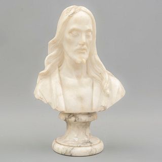 Busto de Jesucristo. SXX. Talla en alabastro Con base de mármol. 19 cm de altura.