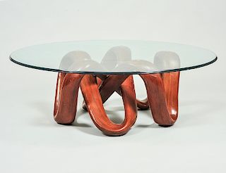 BENTWOOD AND GLASS LOW TABLE