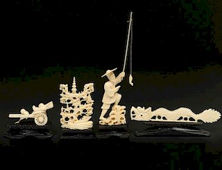 FOUR ASSORTED IVORY CARVINGS