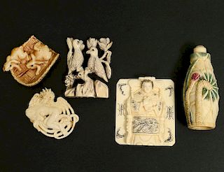GROUP OF FIVE CARVED IVORY ARTICLES