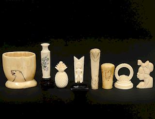 GOURP OF SEVEN ASSORTED IVORY AND BONE ARTICLES