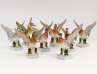 GROUP OF EIGHT BOEHM BISQUE AND PORCELAIN FIGURES OF WOOD DUCKS