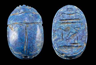 Rare Translated Egyptian Lapis Lazuli Scarab w/ Glyphs