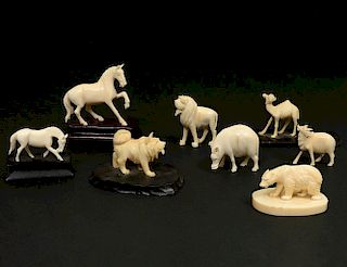GROUP OF EIGHT CARVED IVORY ANIMALS