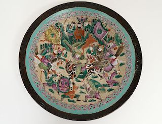 ENAMEL DECORATED POTTERY CHARGER