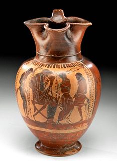 Greek Attic Pottery Trefoil Oinochoe - Dionysus & Satyr