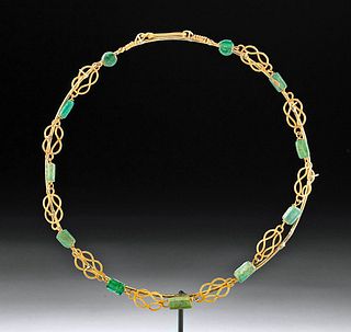 Fine Roman Gold Hercules Knot & Glass Bead Necklace