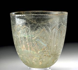 Roman Glass Cup w/ Etched Designs & Iridescence
