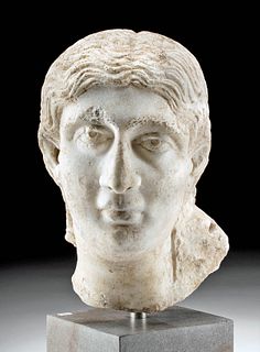 Beautiful Roman Marble Head of a Woman w/ Hairnet