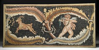 Exceptional Roman Mosaic w/ Cupid Hunting Goat